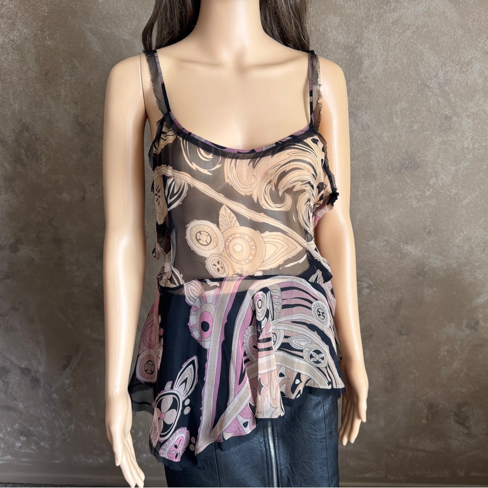 Designer EMILIO PUCCI Italy Y2K Sheer Handkerchief Top 2000s 100% Silk Sz 40